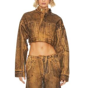 H:ours Oversized Cropped Coated Vintage Brown Anaisa Jacket Size L NWT